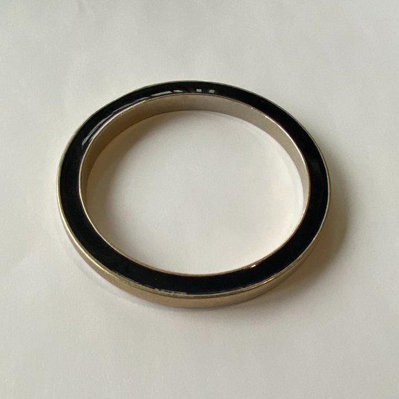 Gerard Yosca Black Enamel Gold Thick Bangle Bracelet - Picture 2 of 6